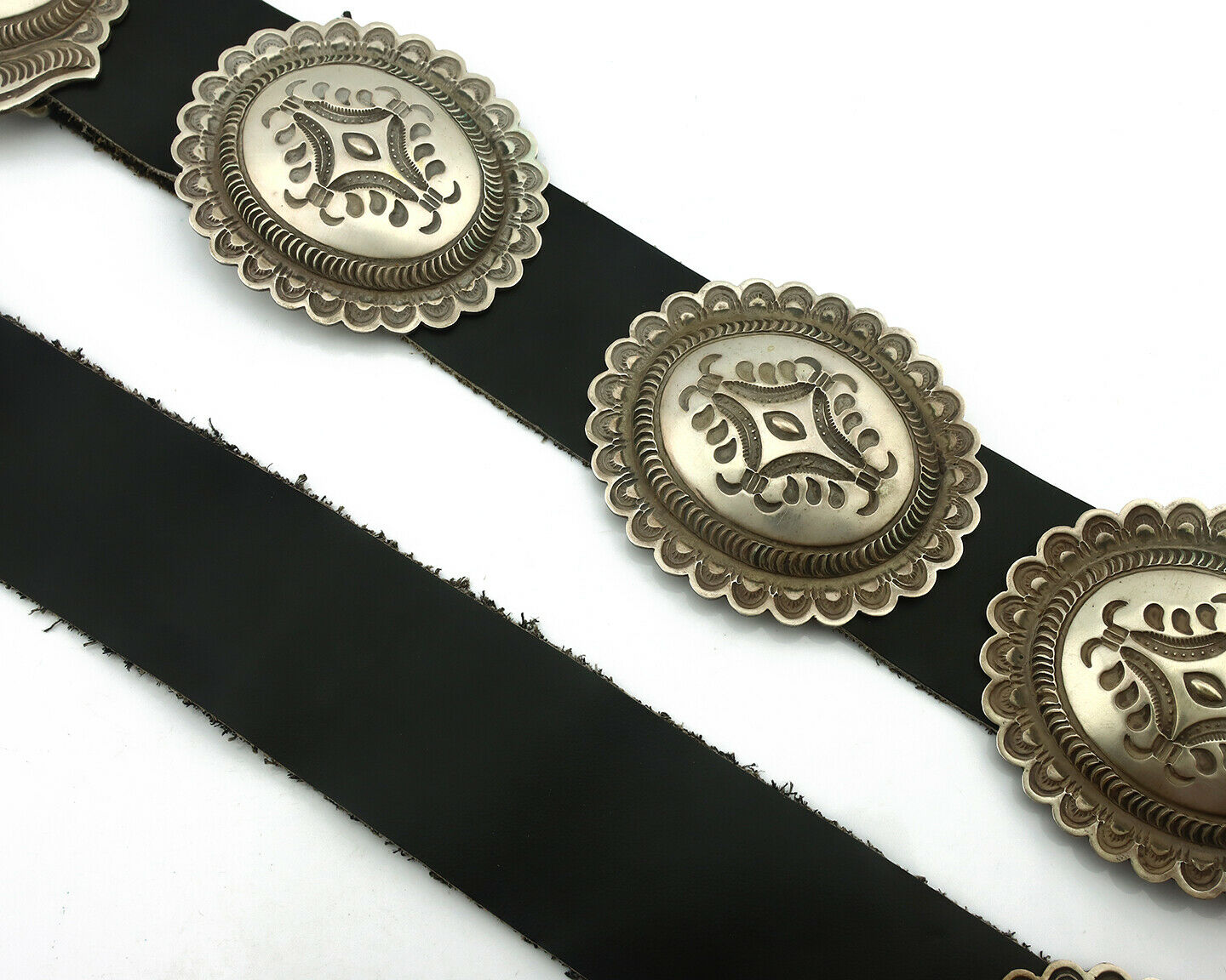 Navajo Concho Belt .925 Silver Hand Stamped Artist Harris Joe C.80's