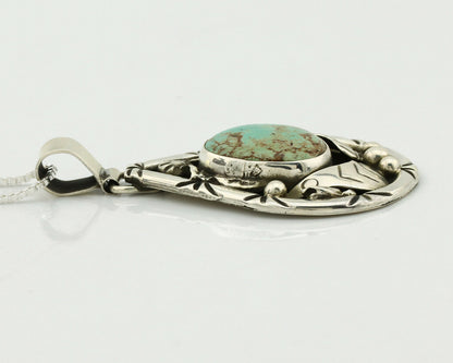 Navajo Necklace .925 Silver Kingman Turquoise Signed Tepee C.1980's