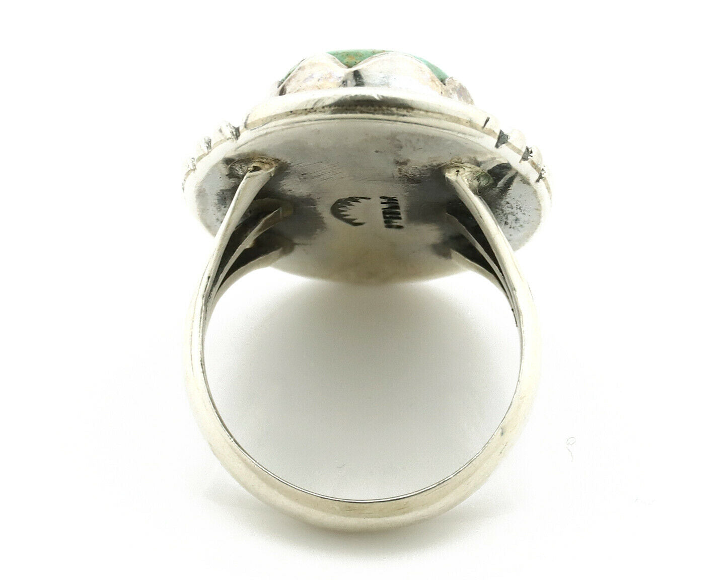 Navajo Ring .925 Silver Natural Uncolored Green Turquoise Signed Apache C.80's