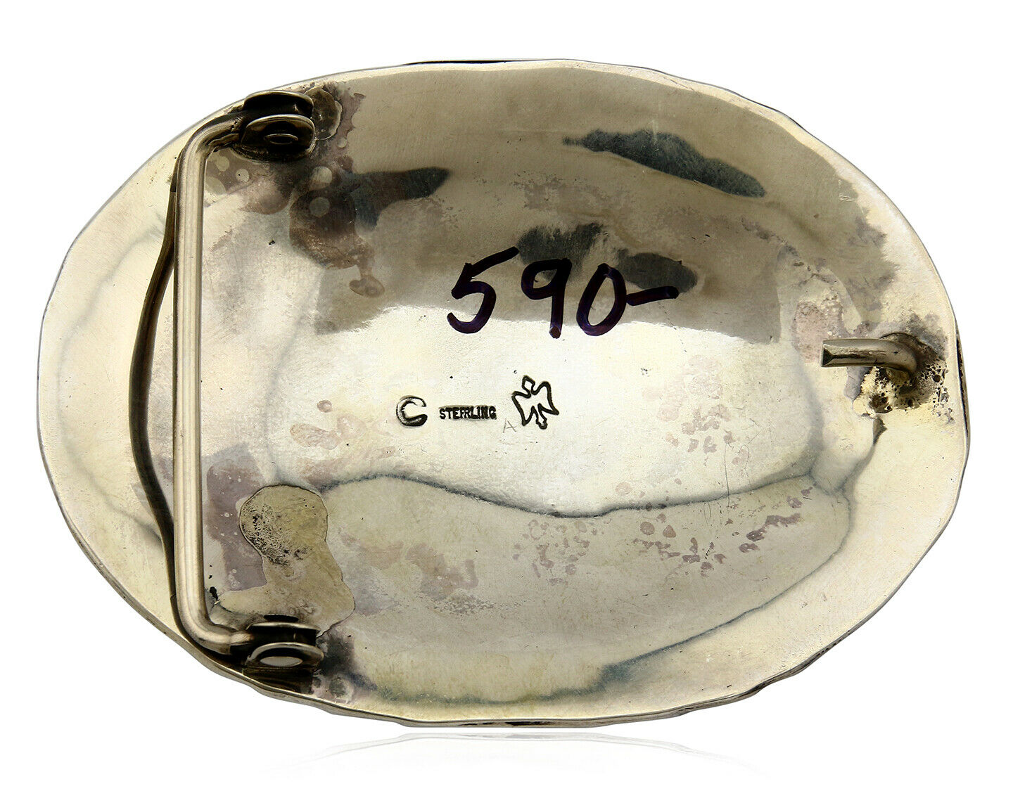 Navajo Belt Buckle .925 Silver Variscite Native Artist Signed C Montoya C.80's