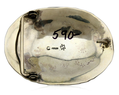 Navajo Belt Buckle .925 Silver Variscite Native Artist Signed C Montoya C.80's