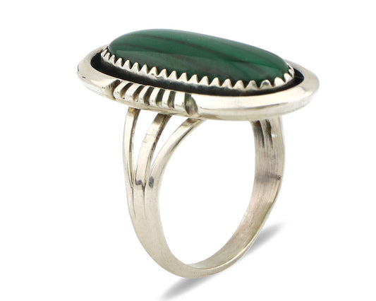 Navajo Ring 925 Silver Natural Malachite Artist Signed William Denetdale C.80's