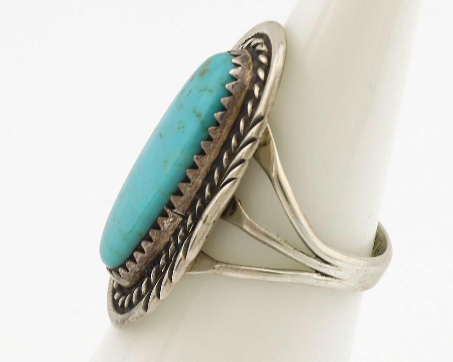 Navajo Ring .925 Silver Natural Blue Turquoise Artist Talhat C.1980's