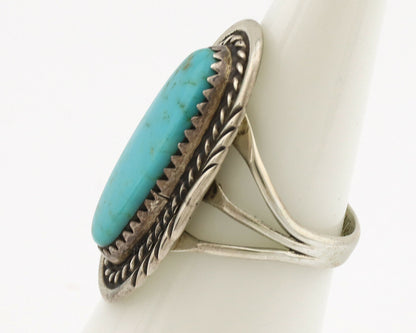 Navajo Ring .925 Silver Natural Blue Turquoise Artist Talhat C.1980's