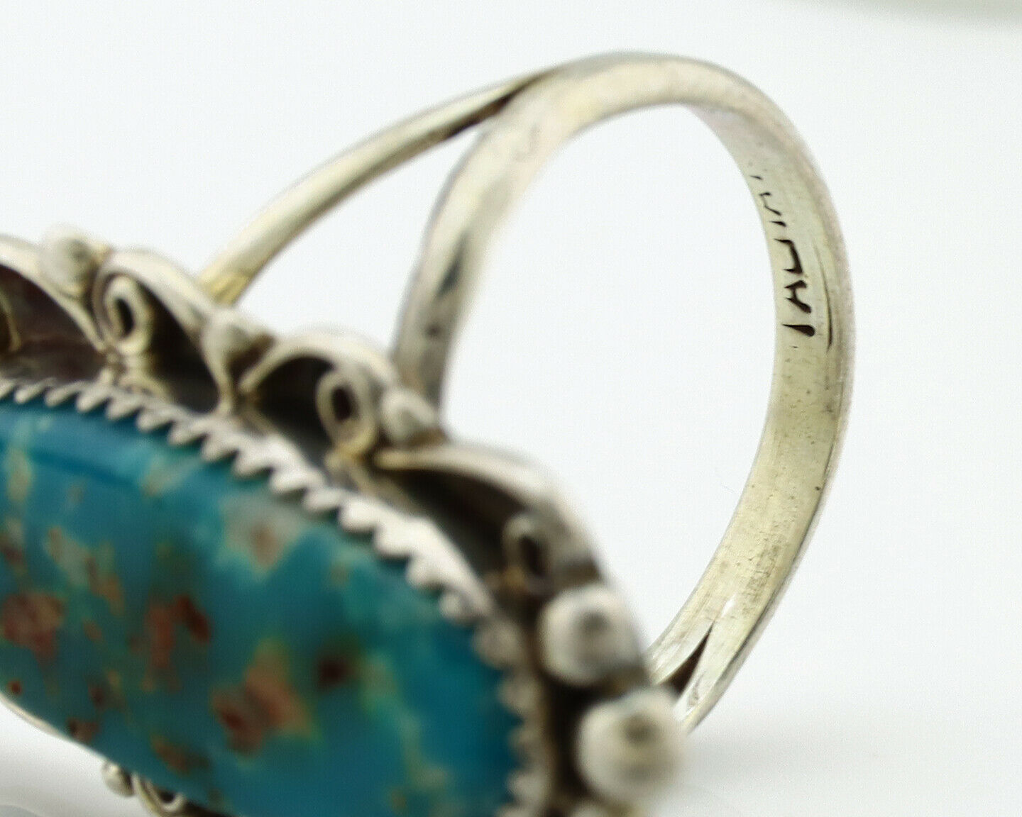 Navajo Ring .925 Silver Blue Nevada Turquoise Signed TALHAT C.80's