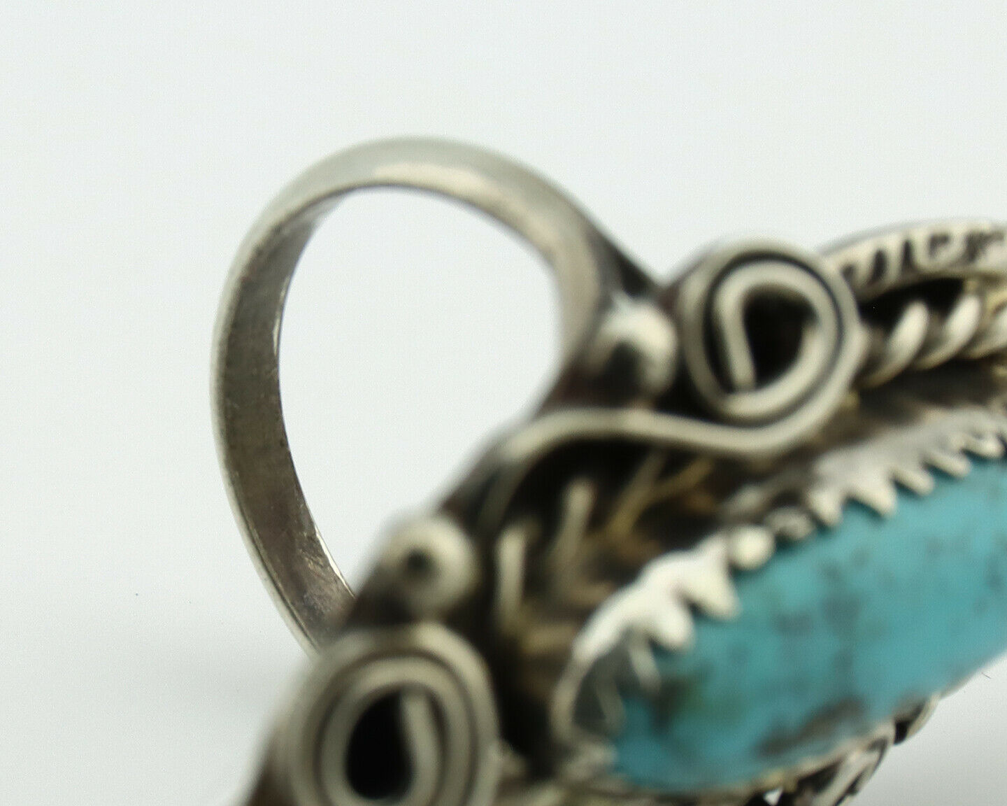 Navajo Ring .925 Silver Natural Morenci Turquoise Artist Signed PR C.80's
