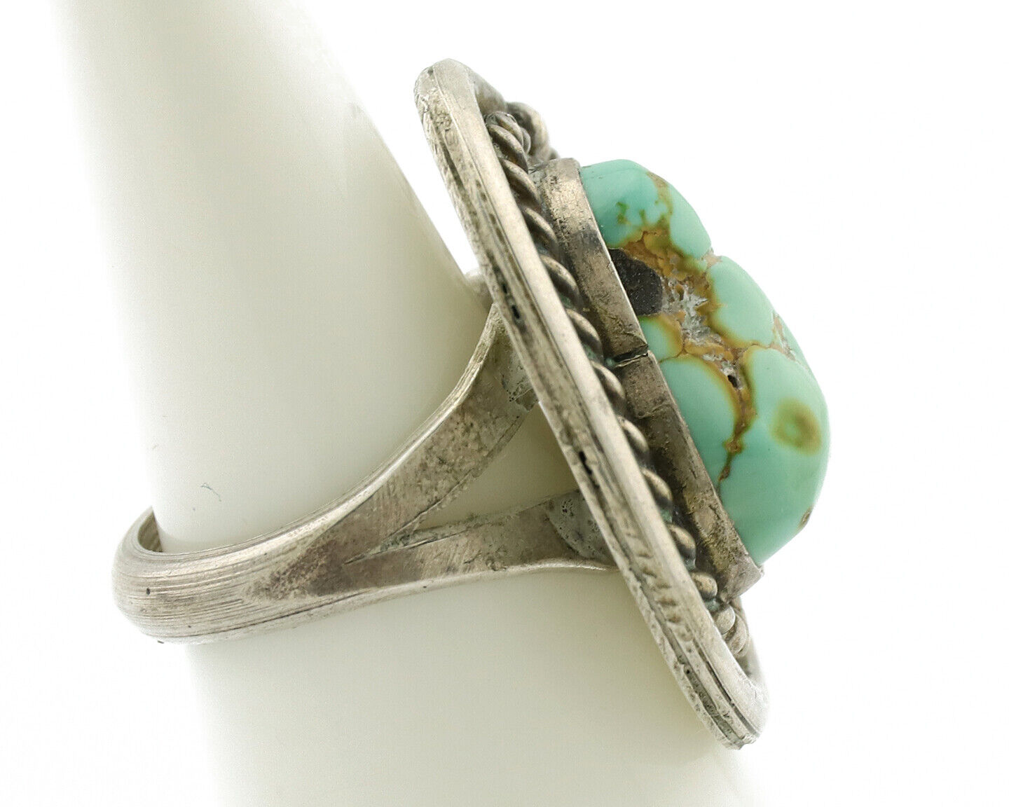 Navajo Ring 925 Silver Royston Turquoise Hand Stamped Native American Artist C80