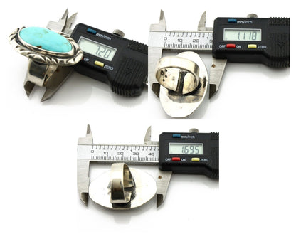 Men's Navajo Ring 925 Silver Blue Turquoise Artist Signed C Montoya C.80's