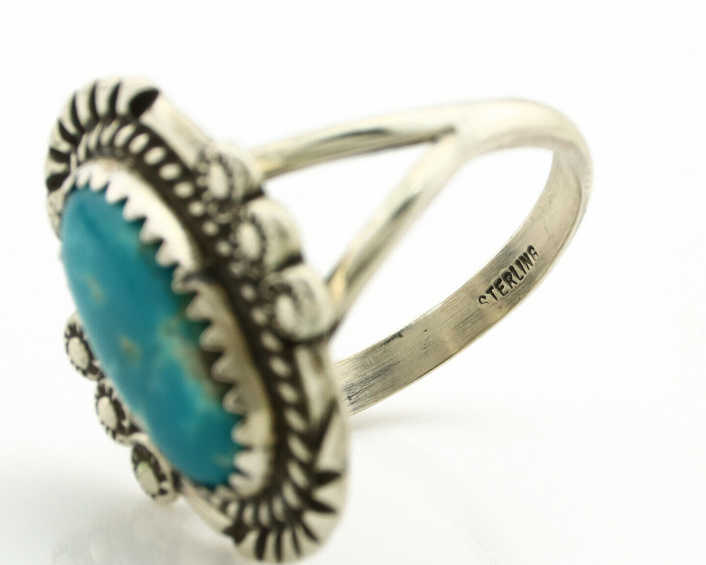 Navajo Ring .925 Silver Blue Turquoise Native American Artist C.1980's