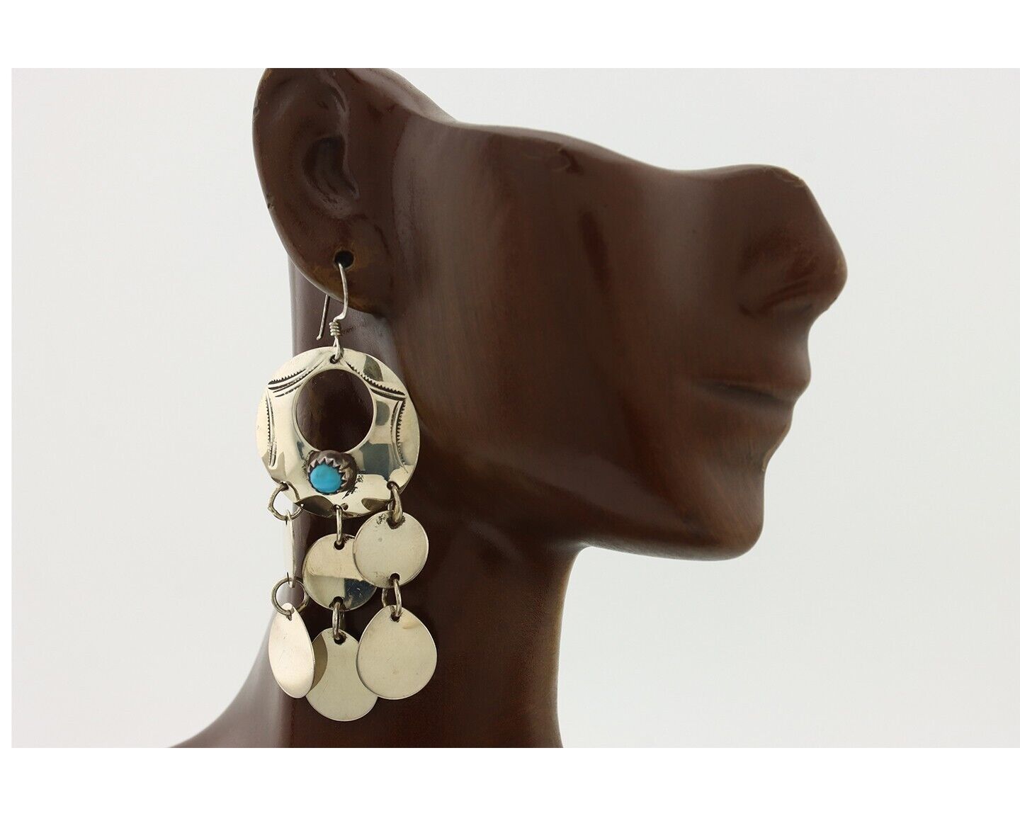 Navajo Handmade Earrings 925 Silver Blue Turquoise Signed Vera Jane C.80's