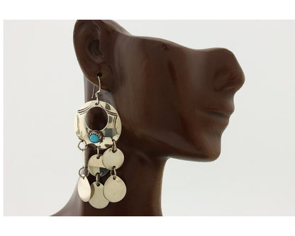 Navajo Handmade Earrings 925 Silver Blue Turquoise Signed Vera Jane C.80's