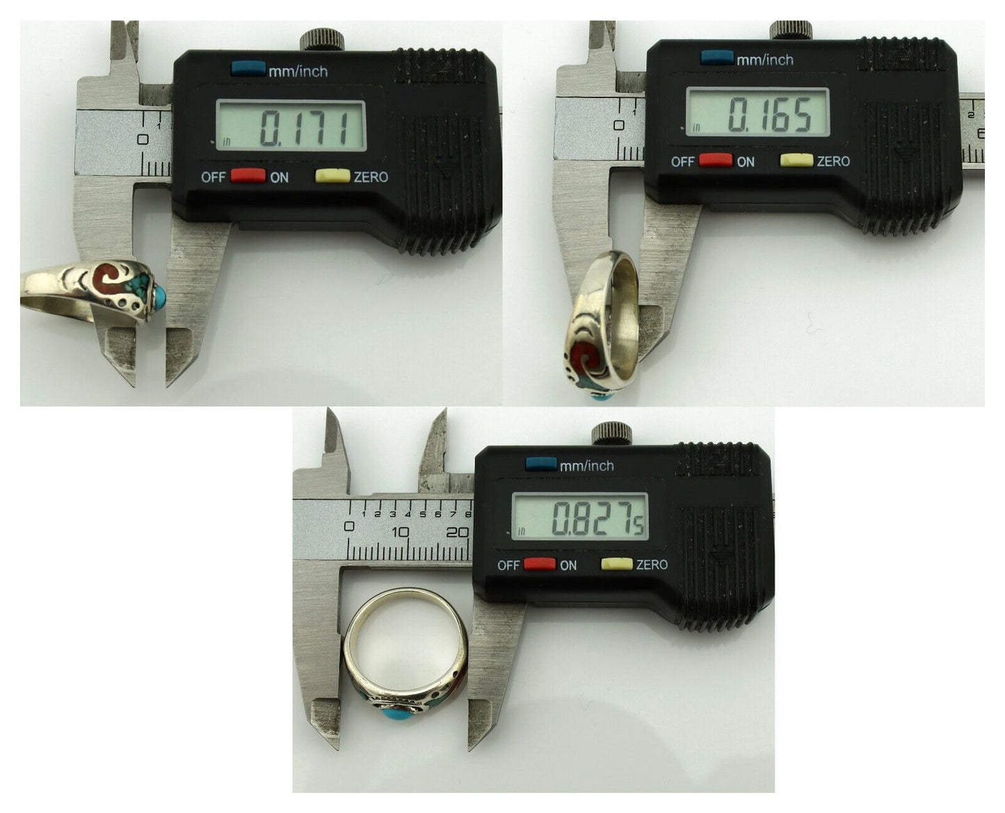 Navajo Handmade Ring 925 Silver Blue Turquoise & Coral Native American C.80's