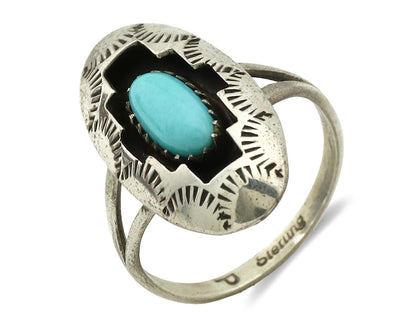 Navajo Ring .925 Silver Sleeping Beauty Turquoise Artist Signed P C.80's