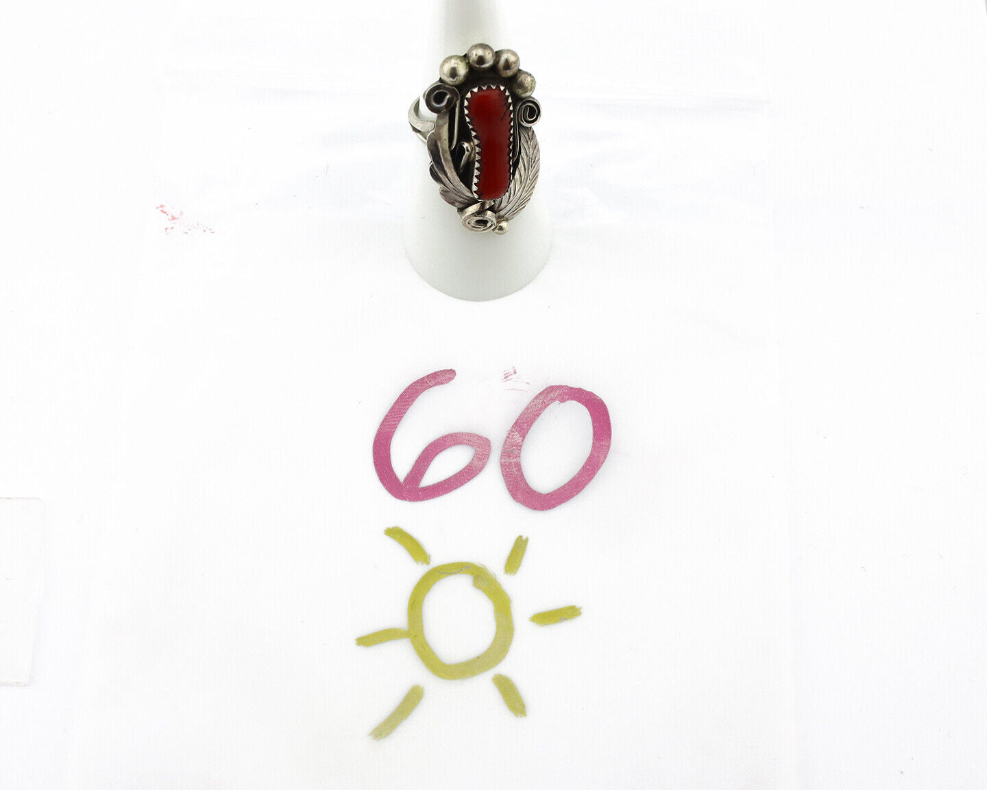 Navajo Ring 925 Silver Mediterranean Coral Artist Signed Justin Morris C.80's