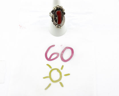 Navajo Ring 925 Silver Mediterranean Coral Artist Signed Justin Morris C.80's