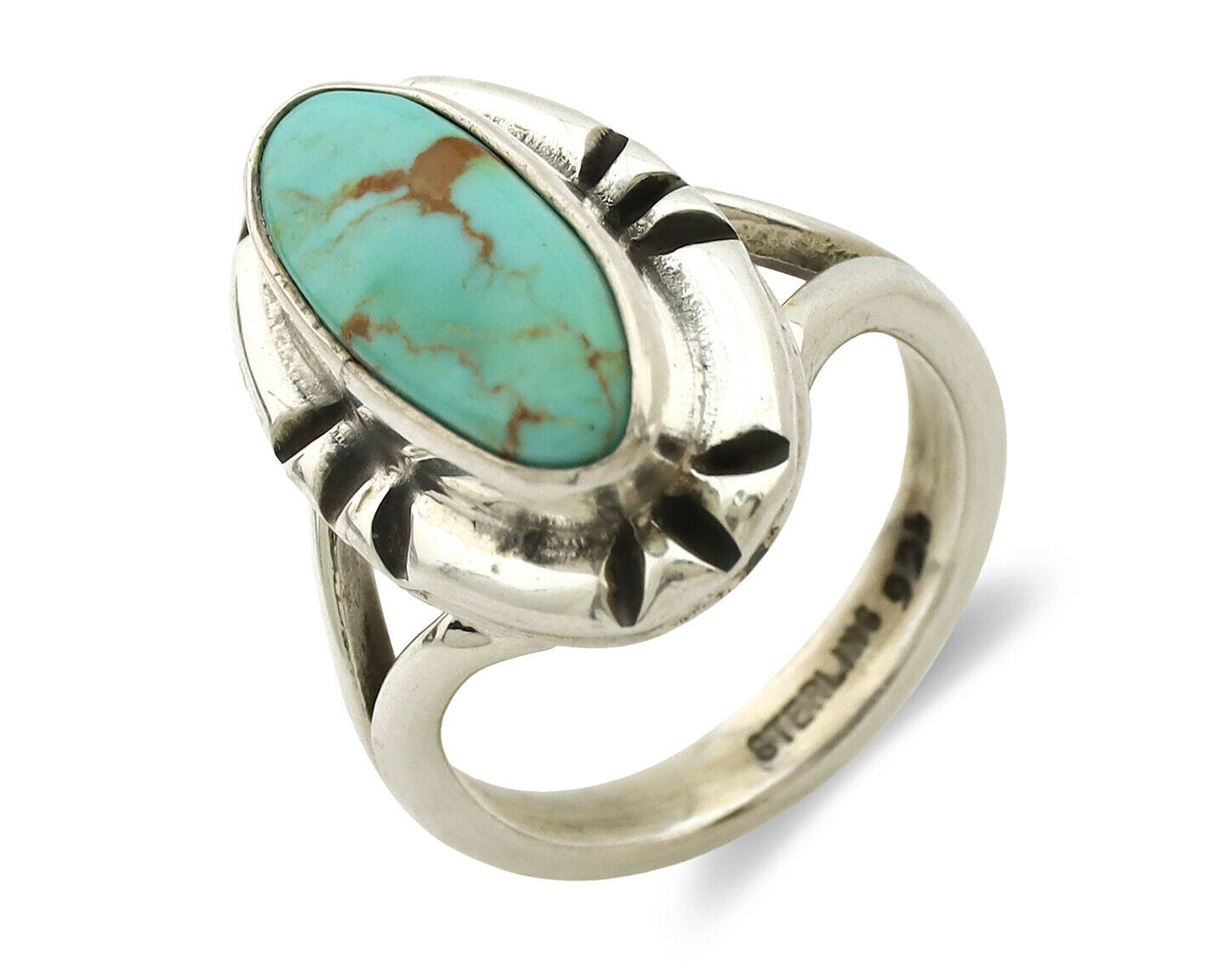 Navajo Ring .925 Silver Natural Mined Turquoise Artist Signed Gecko C.80's