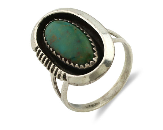 Navajo Ring .925 Silver Kingman Turquoise Native American Artist C.1980's
