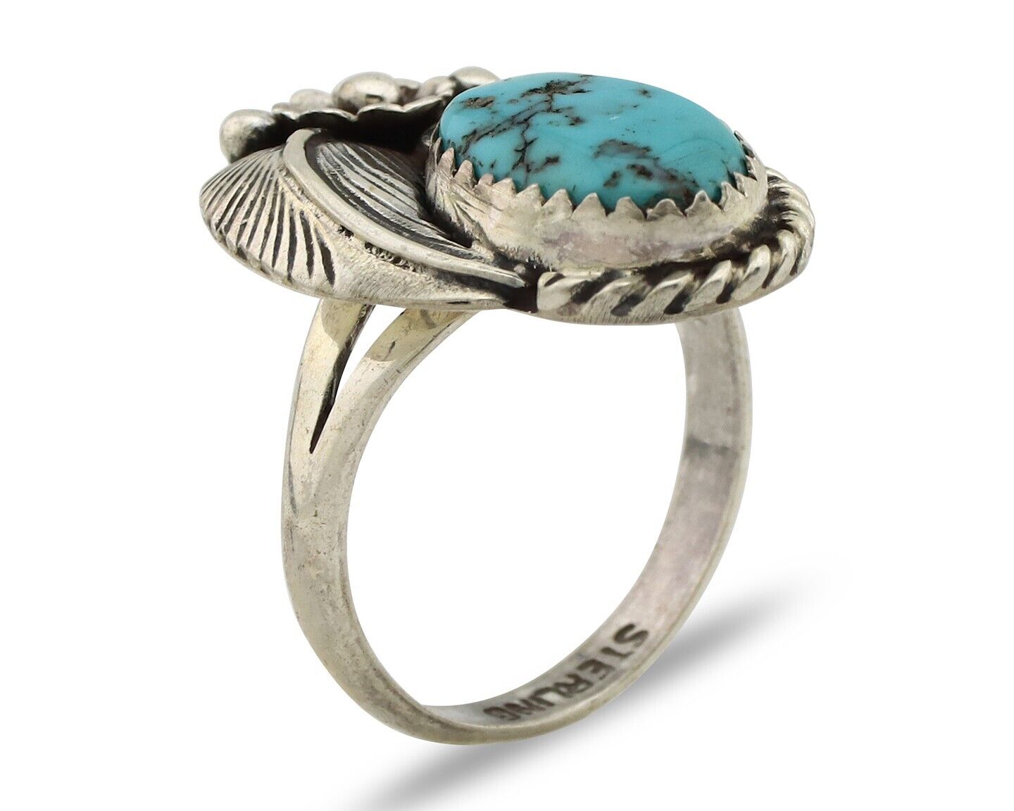 Navajo Ring 925 Silver Natural Blue Turquoise Native American Artist C.80's