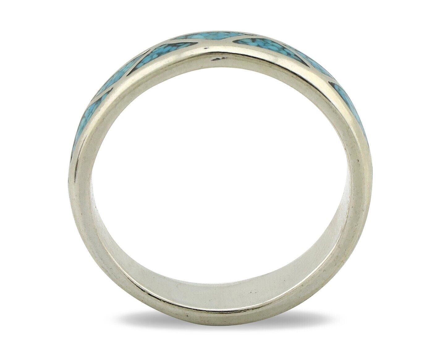 Navajo Chip Inlay Ring 925 Silver Sleeping Beauty Turquoise Artist Silver Cloud