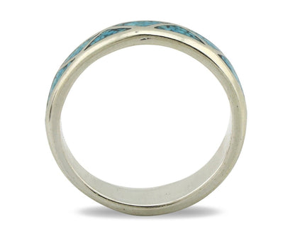 Navajo Chip Inlay Ring 925 Silver Sleeping Beauty Turquoise Artist Silver Cloud