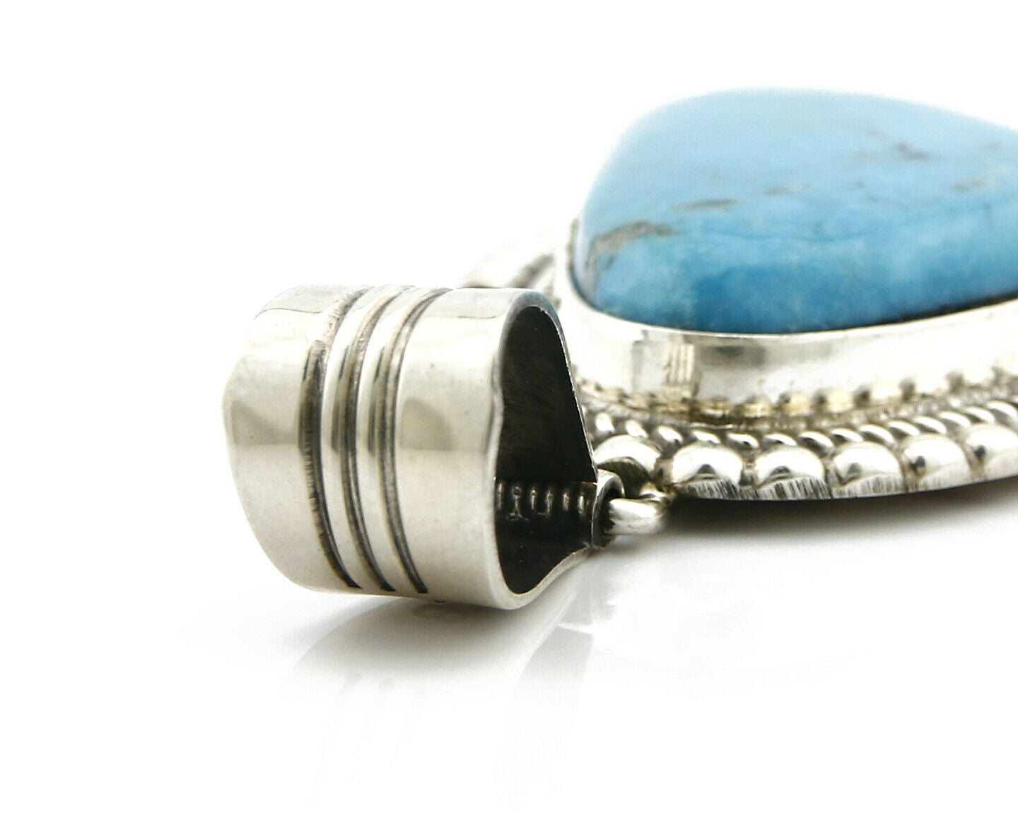 Navajo Pendant .925 Silver Kingman Turquoise Signed Artist LT Begay C.80's