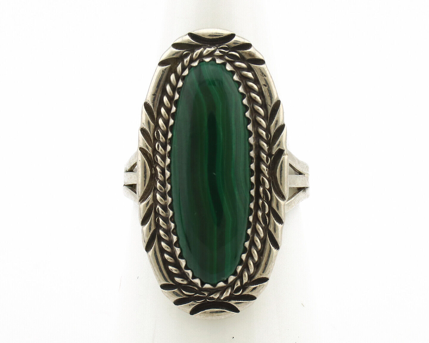 Navajo Ring 925 Silver Natural Malachite Artist Signed William Denetdale C.80's