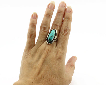 Navajo Ring .925 Silver Kingman Turquoise Native American Artist C.1980's