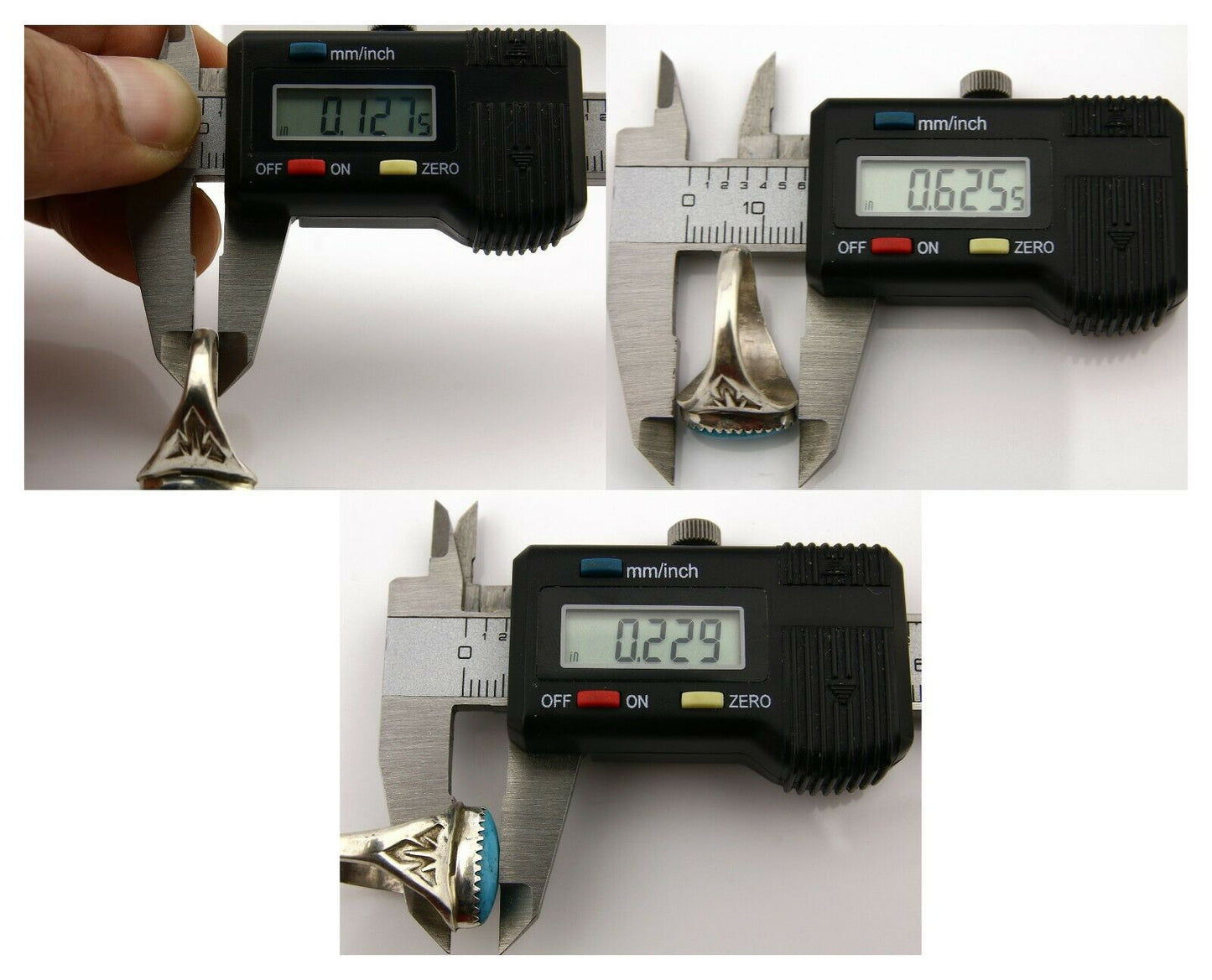 Zuni Ring .925 Silver Kingman Turquoise Hand Stamped Native American C.80's