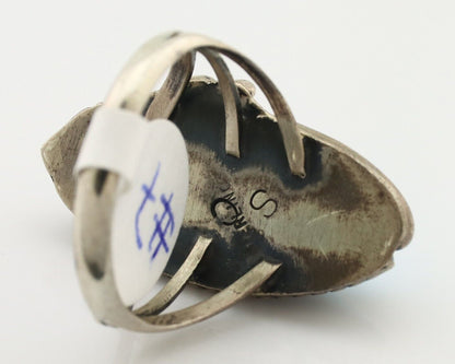Navajo Ring 925 Silver Natural Blue Turquoise Artist Signed Sarah Curley C.80's