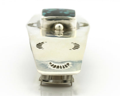 Navajo Hair Clip .925 Silver Green Spiderweb Turquoise Barrette C.80's