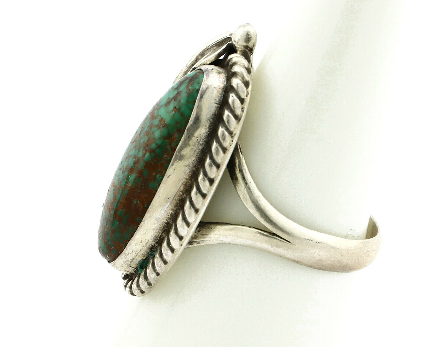 Navajo Ring .925 Silver Spiderweb Turquoise Handmade Native American Artist C80s