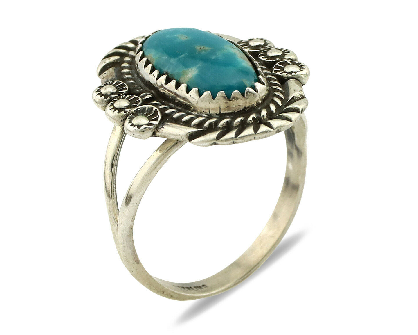 Navajo Ring .925 Silver Blue Turquoise Native American Artist C.1980's
