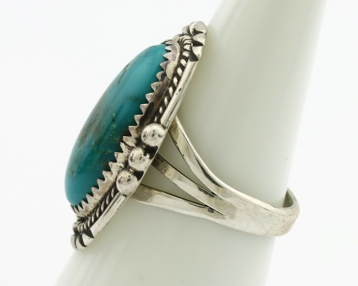 Navajo Ring .925 Silver Kingman Turquoise Native American Artist C.1980's