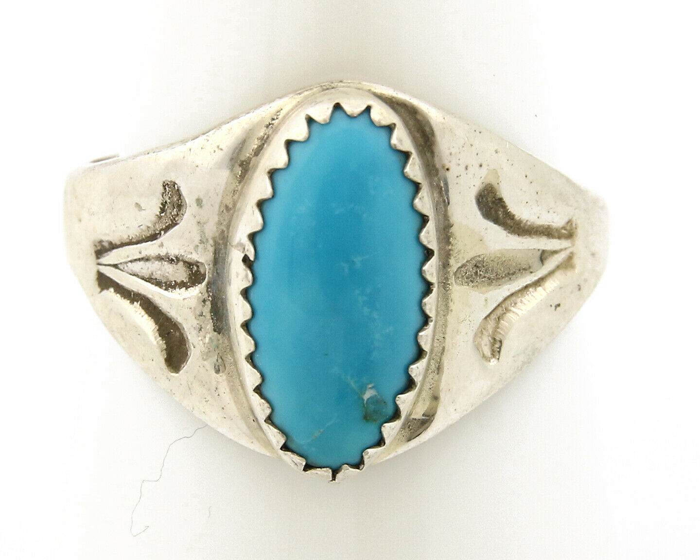 Zuni Ring .925 Silver Kingman Turquoise Hand Stamped Native American C.80's