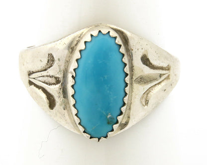 Zuni Ring .925 Silver Kingman Turquoise Hand Stamped Native American C.80's