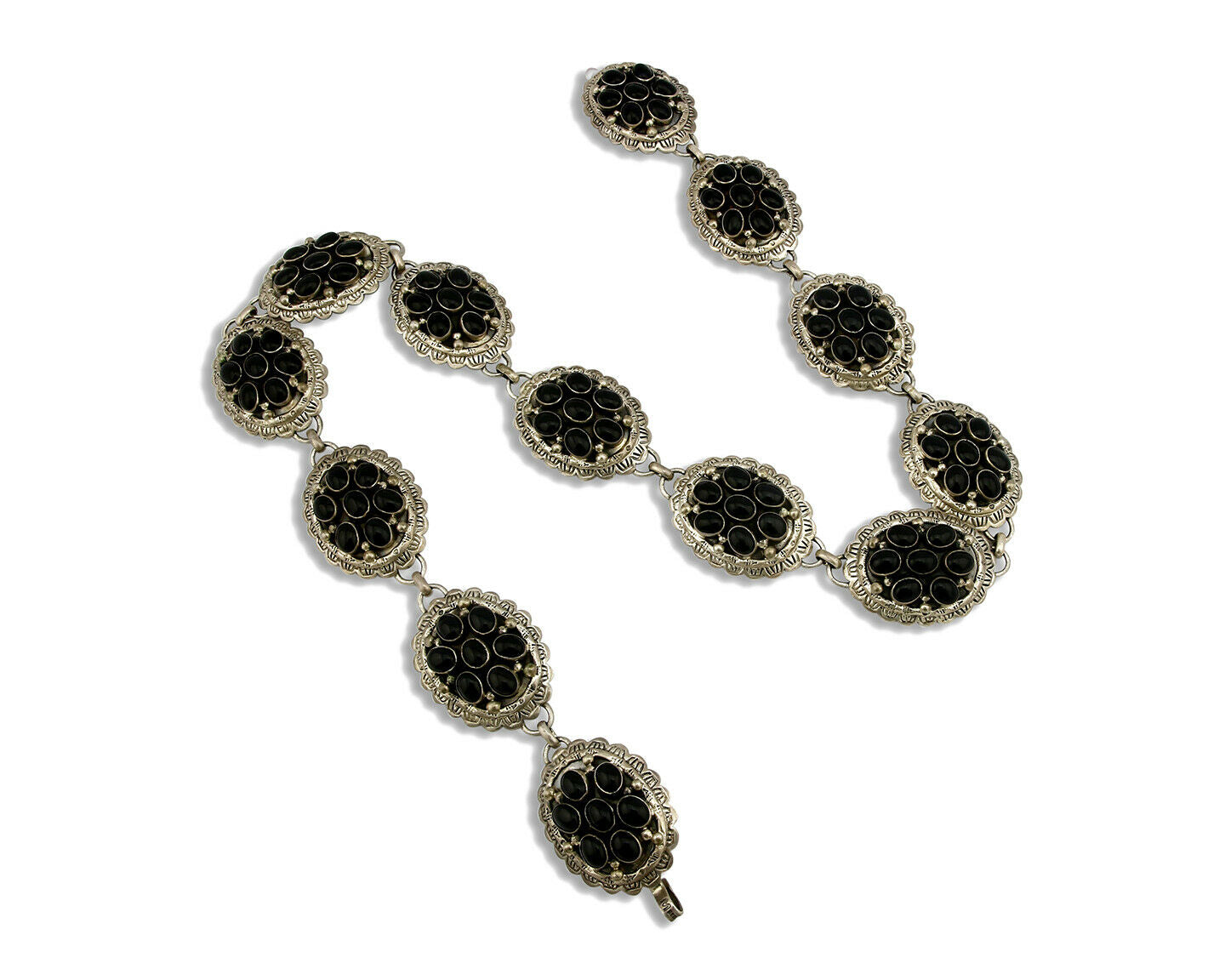 Navajo Concho Belt .925 Silver Onyx Signed M Montoya 80's