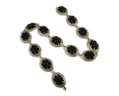 Navajo Concho Belt .925 Silver Onyx Signed M Montoya 80's