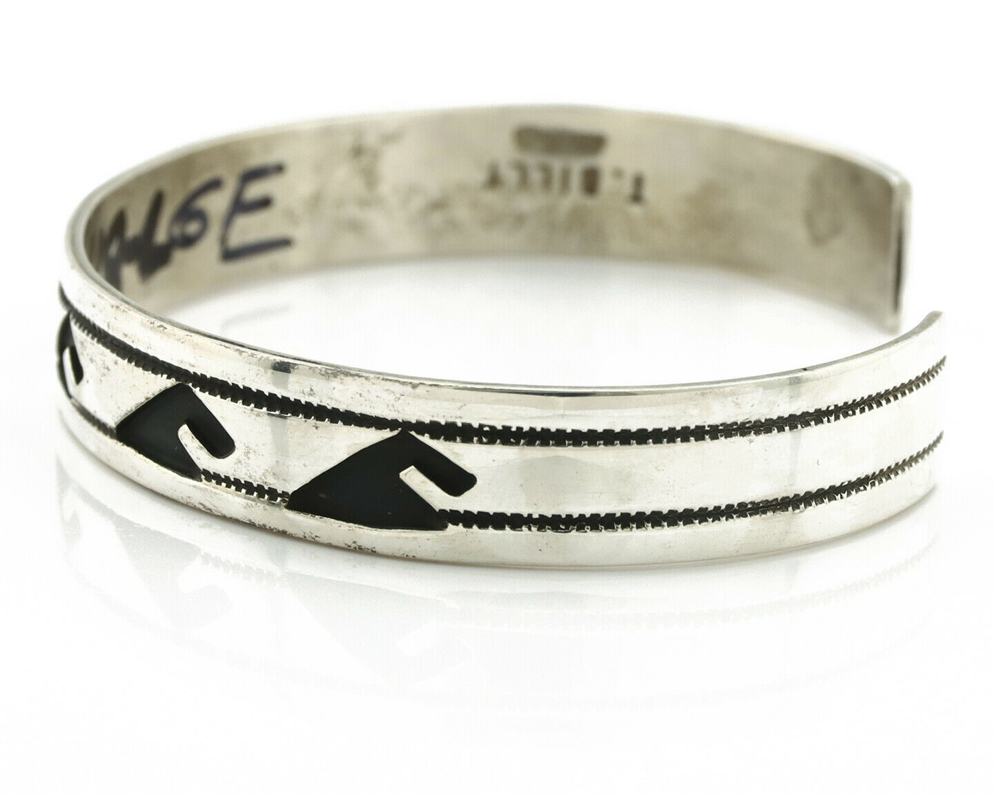 Navajo Bracelet .925 Silver Handmade Overlay Style Signed Tommy Billy Cuff C80s