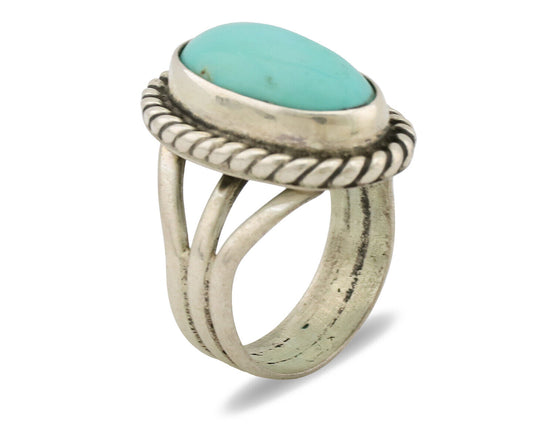 Navajo Ring .925 Silver Natural Kingman Turquoise Native American Artist C.80's