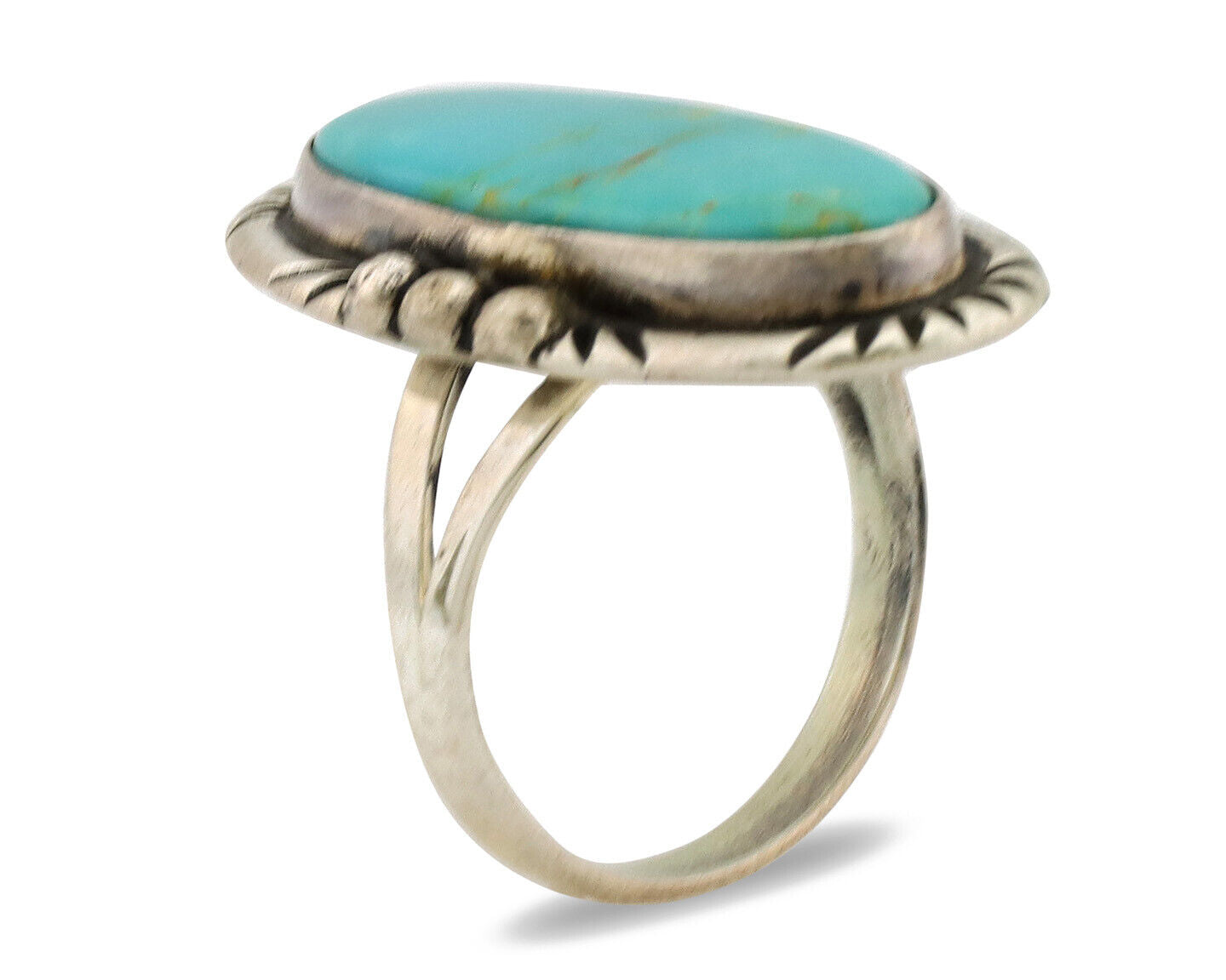 Navajo Ring .925 Silver Nevada Turquoise Native American Artist C.1980's