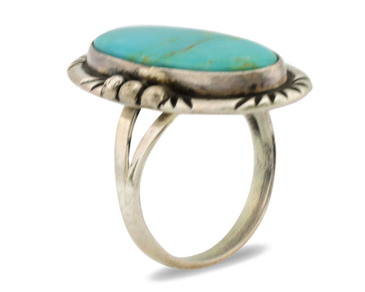 Navajo Ring .925 Silver Nevada Turquoise Native American Artist C.1980's