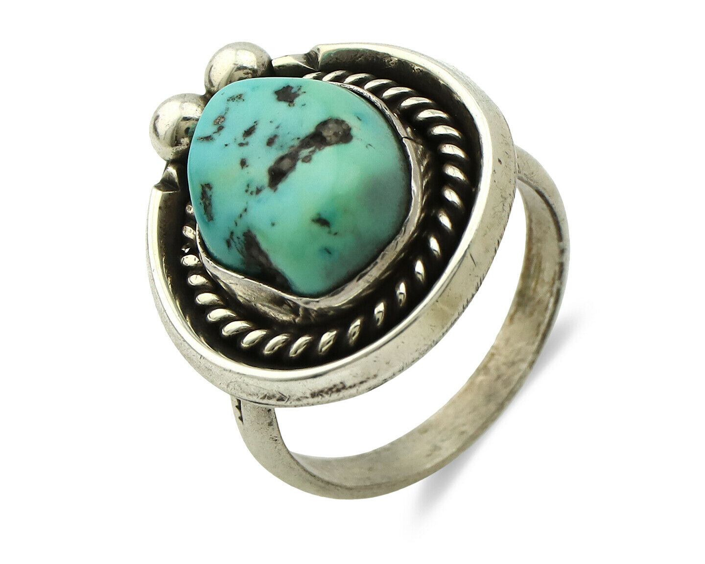 Navajo Ring .925 Silver Blue Turquoise Native American Artist C.80's