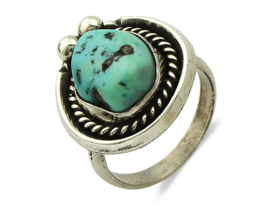 Navajo Ring .925 Silver Blue Turquoise Native American Artist C.80's