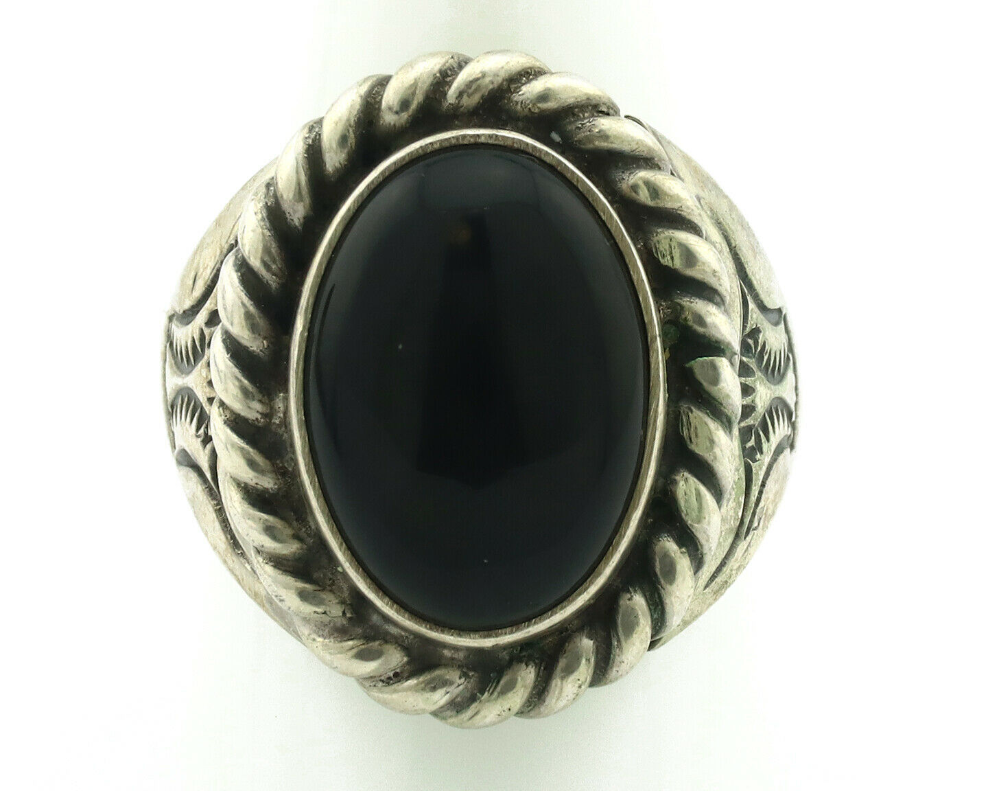 Navajo Ring .925 Silver Onyx Artist Signed Apache Manufacturing C.80's