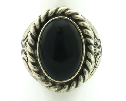 Navajo Ring .925 Silver Onyx Artist Signed Apache Manufacturing C.80's