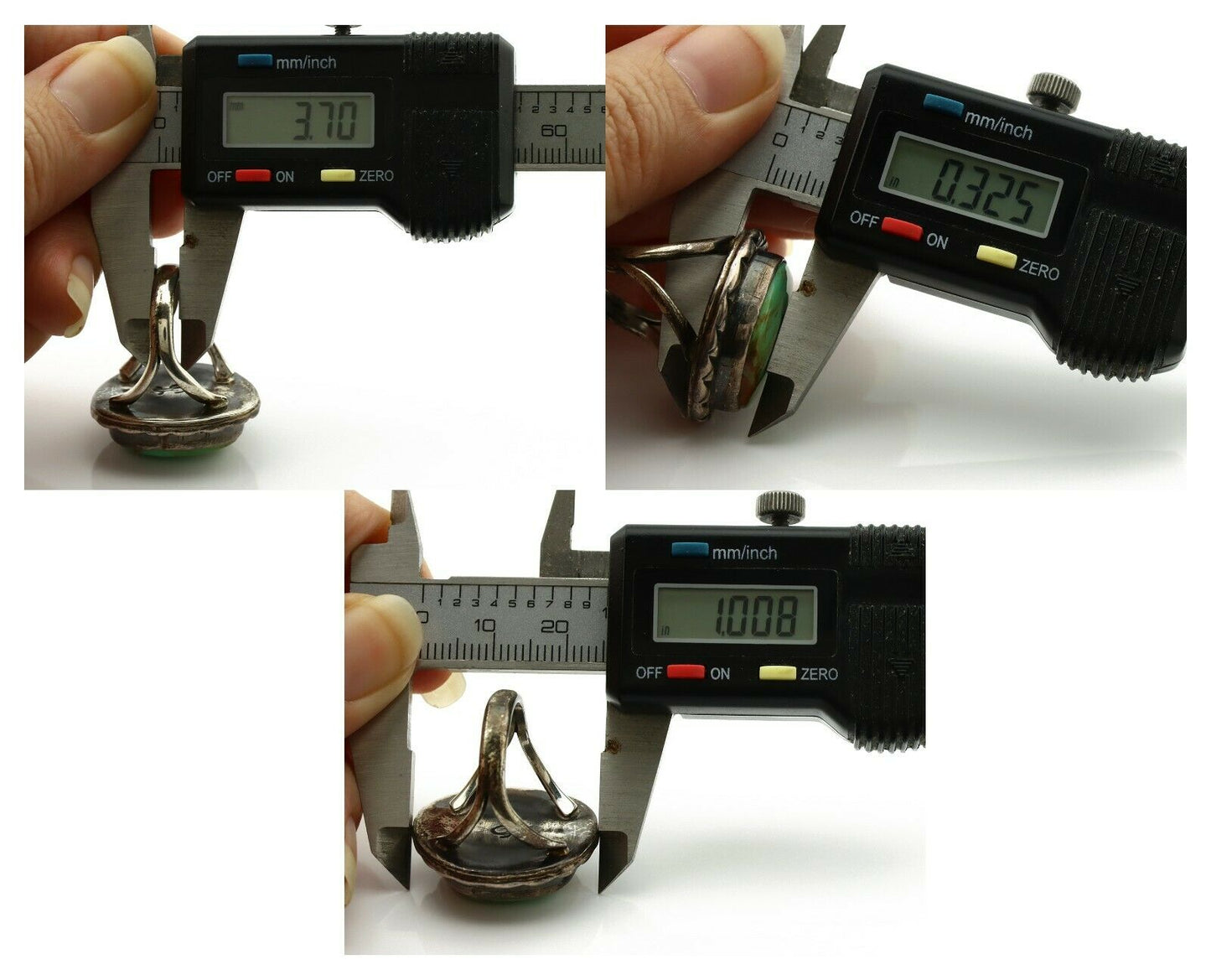 Navajo Ring .925 Silver Kingman Turquoise Artist Signed Gecko C.1980's