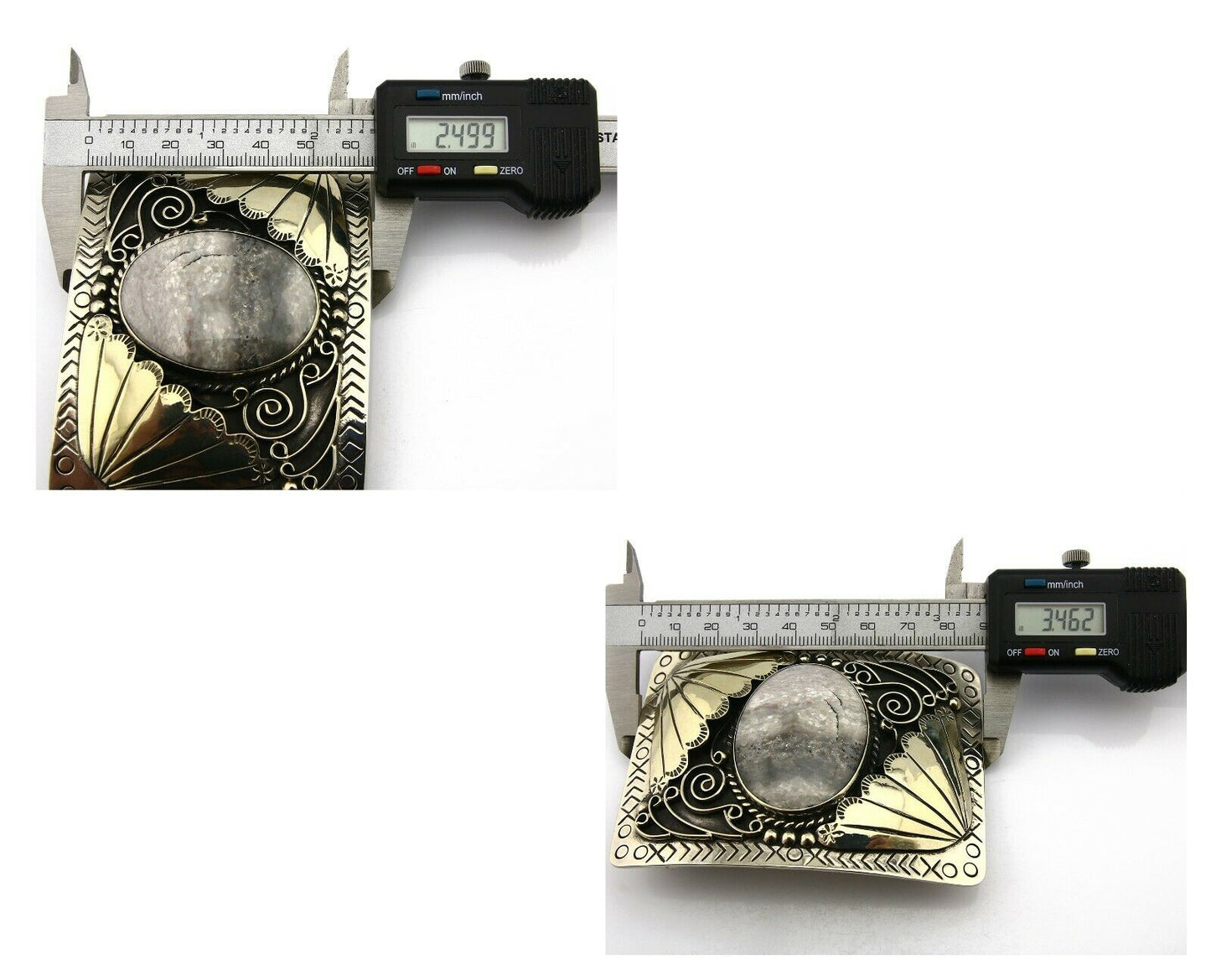 Navajo Belt Buckle .999 Nickle Silver Natural Gemstone Signed Tipi C.80's