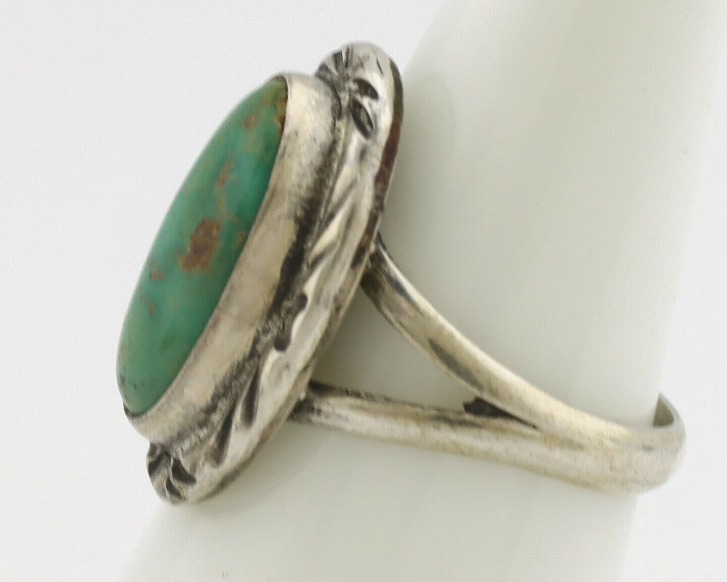 Navajo Ring .925 Silver Kingman Turquoise Native Artist Signed C.80's