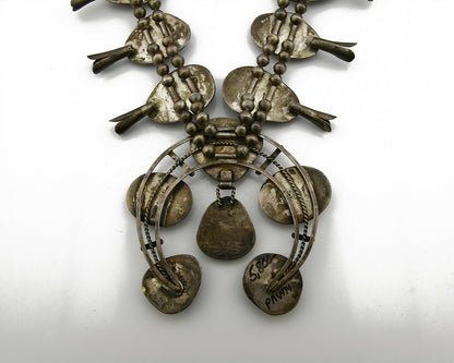 C.1950's Old Pawn Navajo Hand Stamped Bisbee Turquoise .925 Squash Necklace