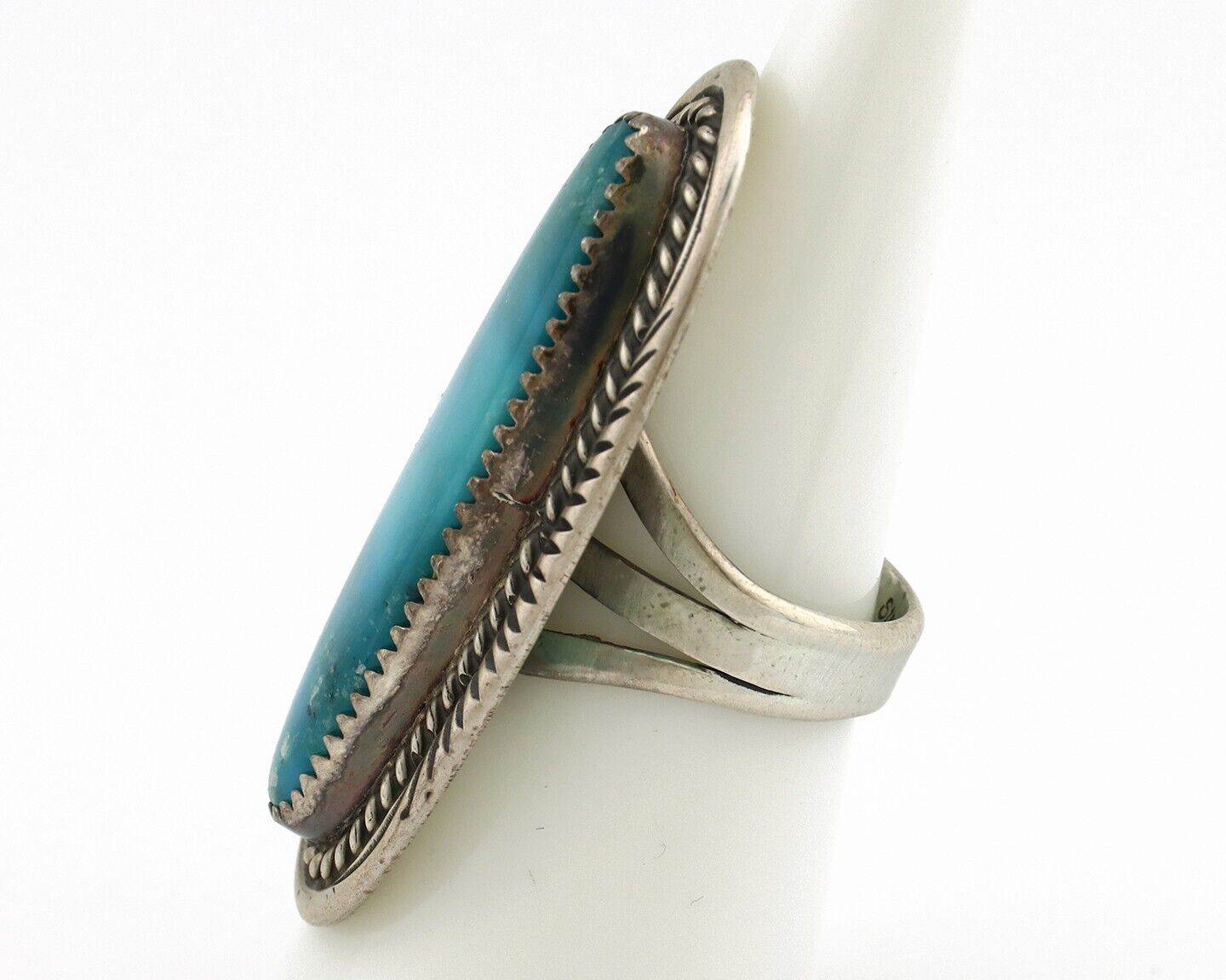 Navajo Ring 925 Silver Natural Blue Turquoise Artist Signed W Denetdale C.80's